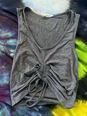 Women’s Gray Ribbed Drawstring LA hearts by pacsun Tank Top